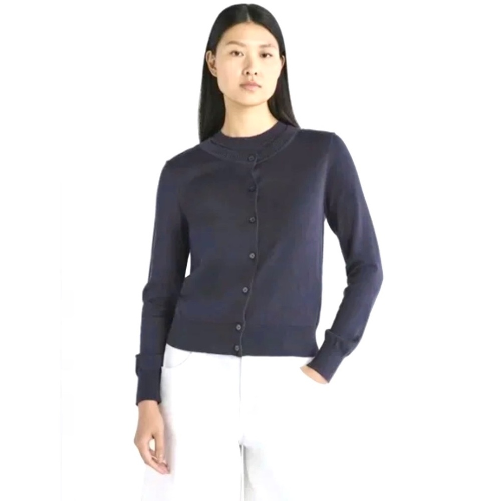 Women's Crewneck Cardigan Sweater Dark Navy Lightweight Sz XS